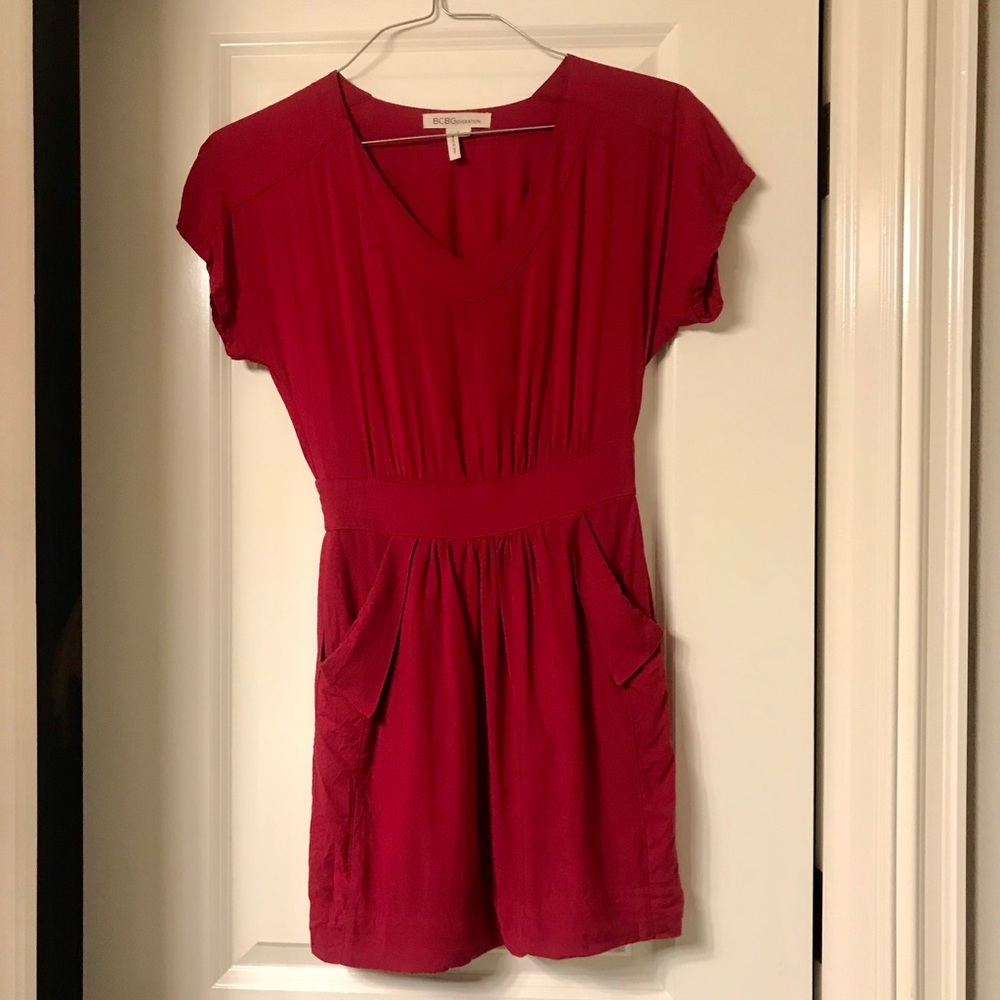 Bcbggeneration red berry flap pocket dress